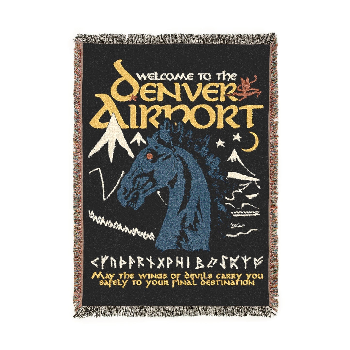 Welcome To The Denver Airport Woven Blanket.