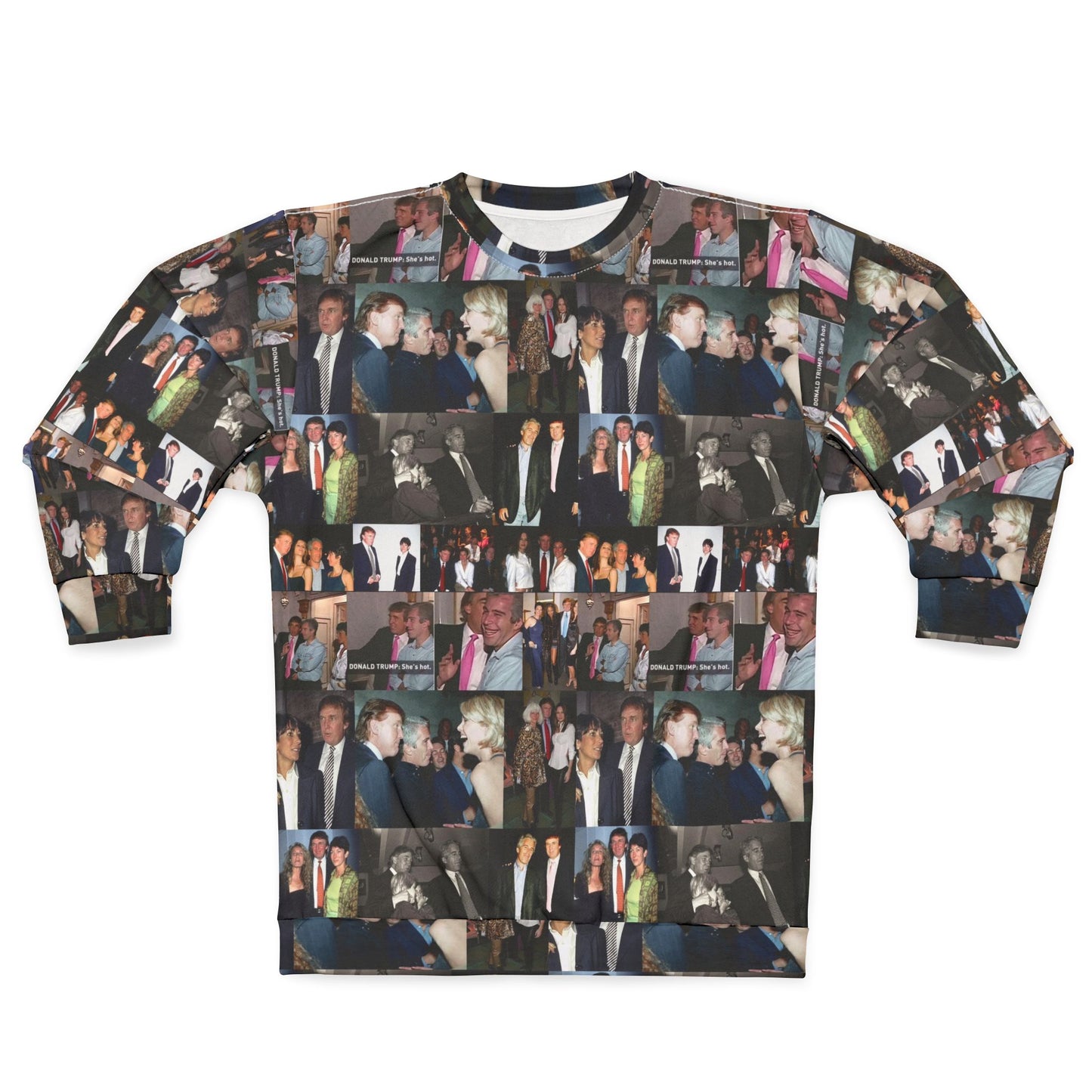 Epstein and Trump AOP sweatshirt.