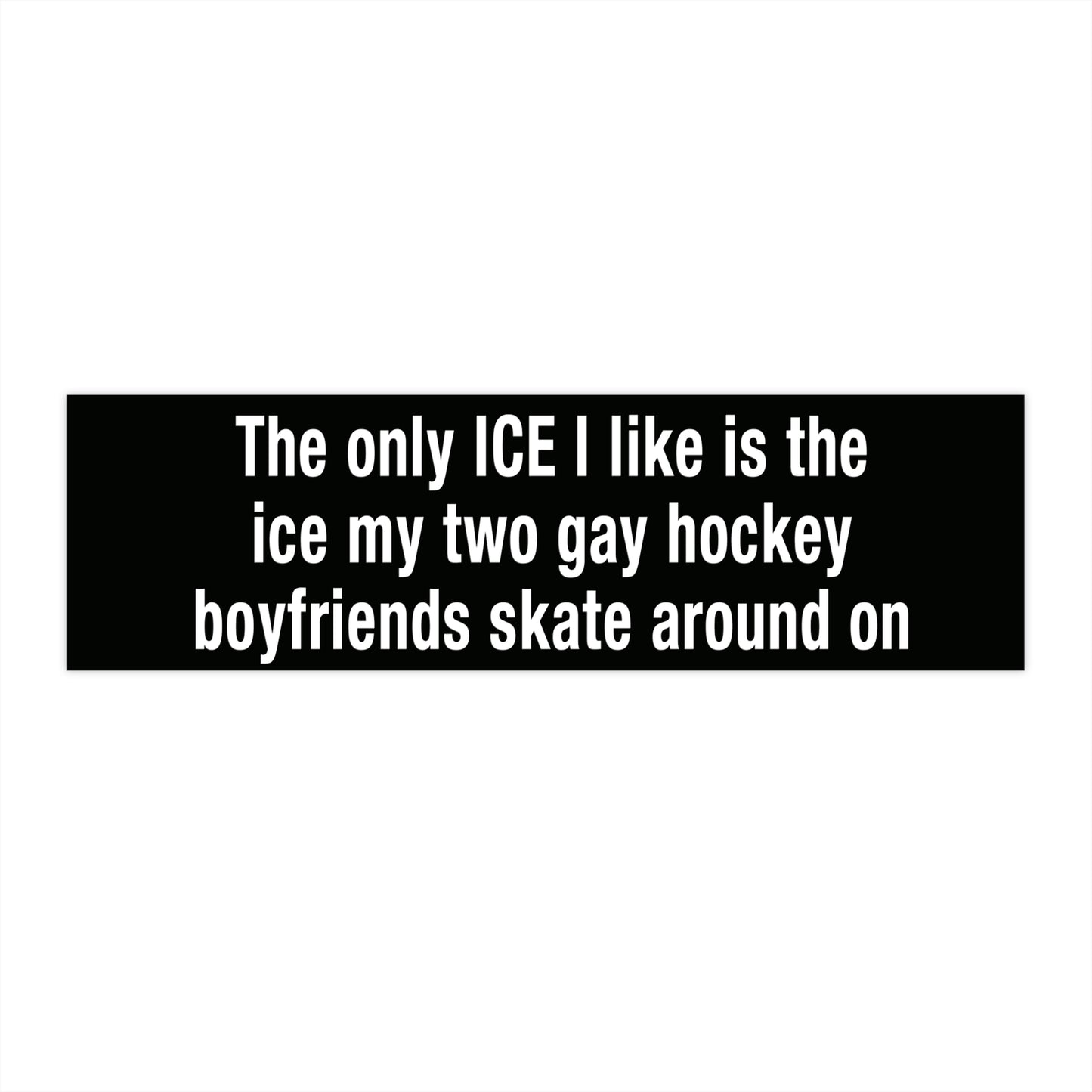 The only ICE I like is the ice my two gay hockey boyfriends skate around on bumper sticker.