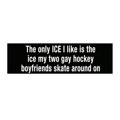 The only ICE I like is the ice my two gay hockey boyfriends skate around on bumper sticker.