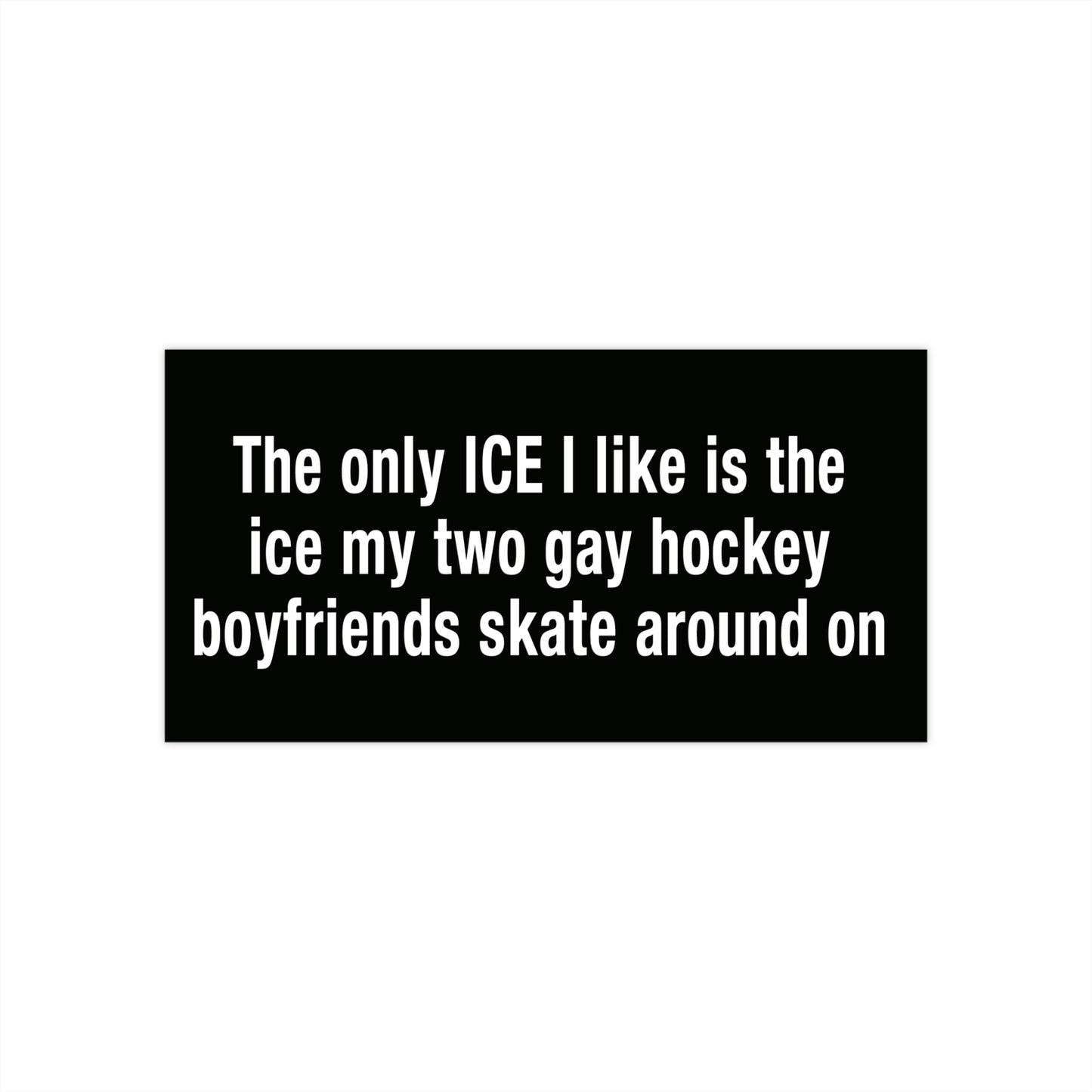 The only ICE I like is the ice my two gay hockey boyfriends skate around on bumper sticker.