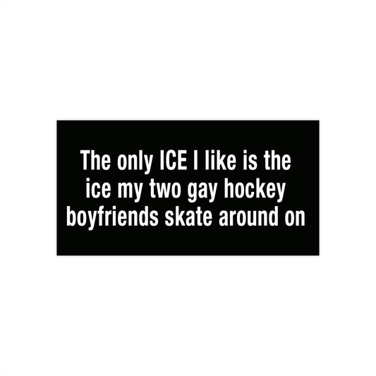 The only ICE I like is the ice my two gay hockey boyfriends skate around on bumper sticker.