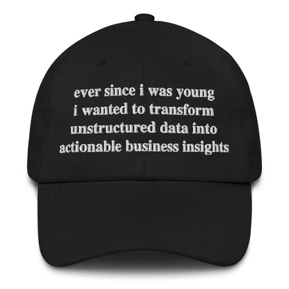 Ever Since I Was Young I Wanted To Transform Unstructured Data Into Actionable Business Insights Hat.